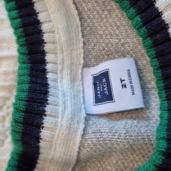 Janie and Jack boys 2T pullover sweater gray, green blue, yellow white stripe - Picture 2 of 6